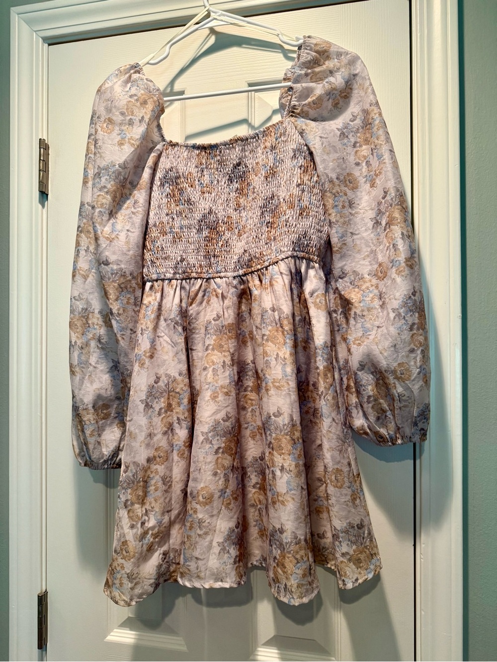 Altar'd State size Medium Floral Smocked Mini Dress, Cream and Yellow, like new - Picture 3 of 3